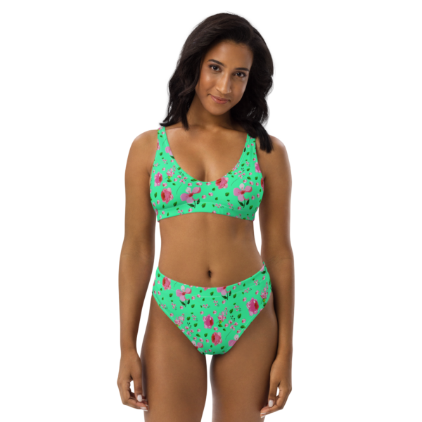 Beautiful Turquoise Green Floral High Waisted Bikini, Up To Size 3XL - Image 7